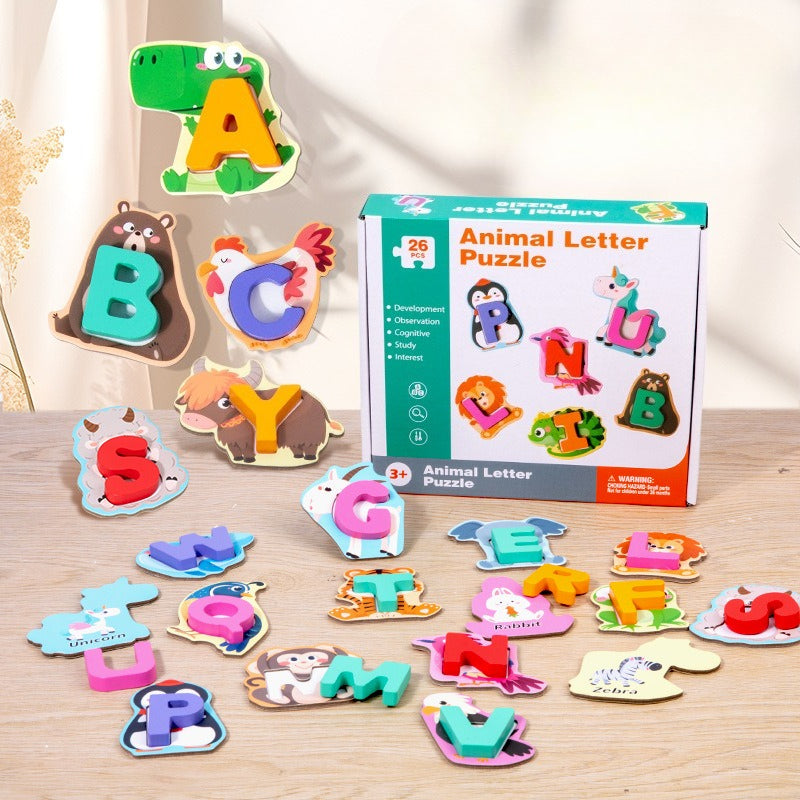 Wooden Animal Alphabet Matching Puzzle – 26 Piece Learning Set