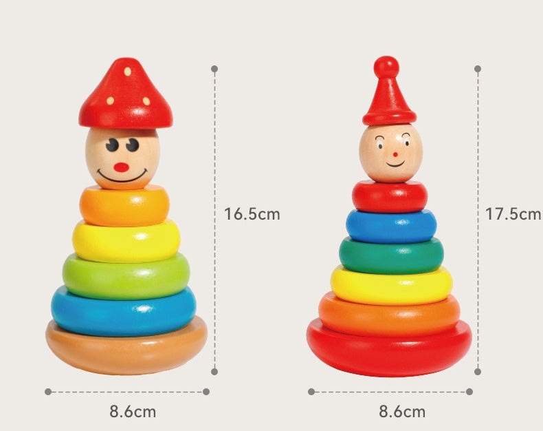 Wooden Animal Rainbow Stacking Tower & Wobble Toy