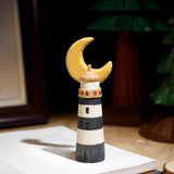 Hand-Carved Wooden Moon Lighthouse Desktop Ornament FantastiKurios