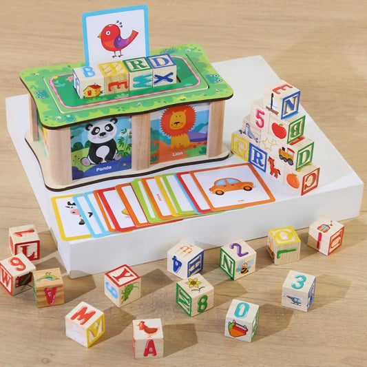 Wooden Word and Number Learning Blocks with Cards