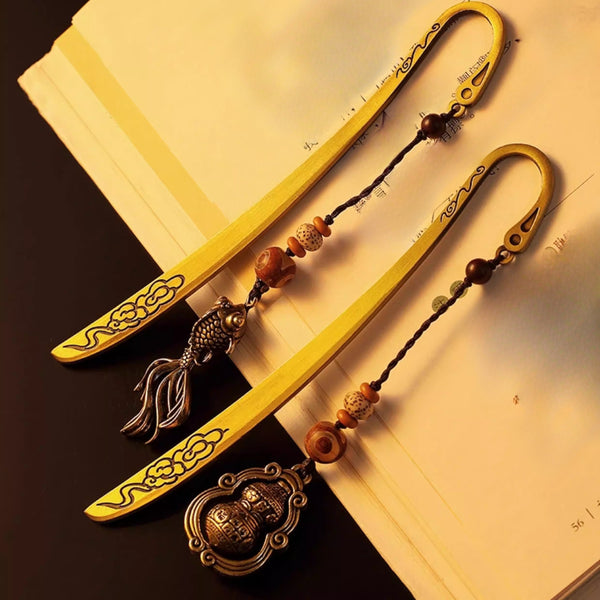 Chinese Style Brass Bookmark with Tassel