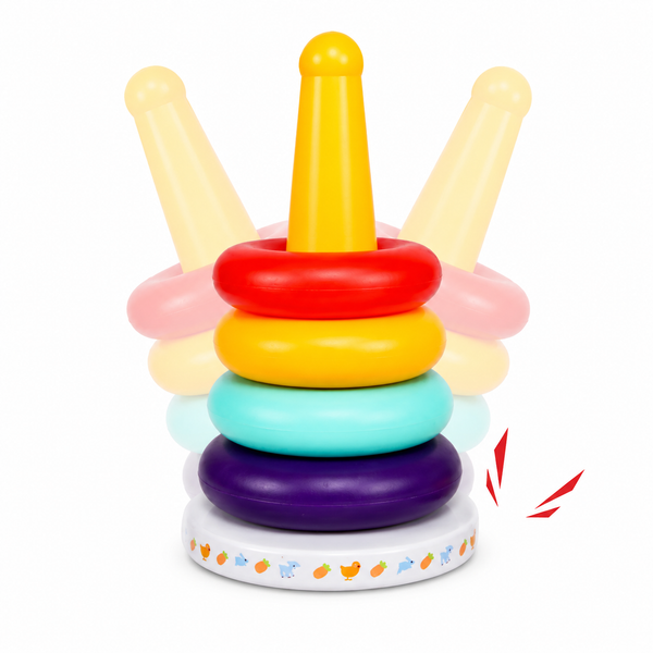 three step guide for using rainbow stacking roly poly toy