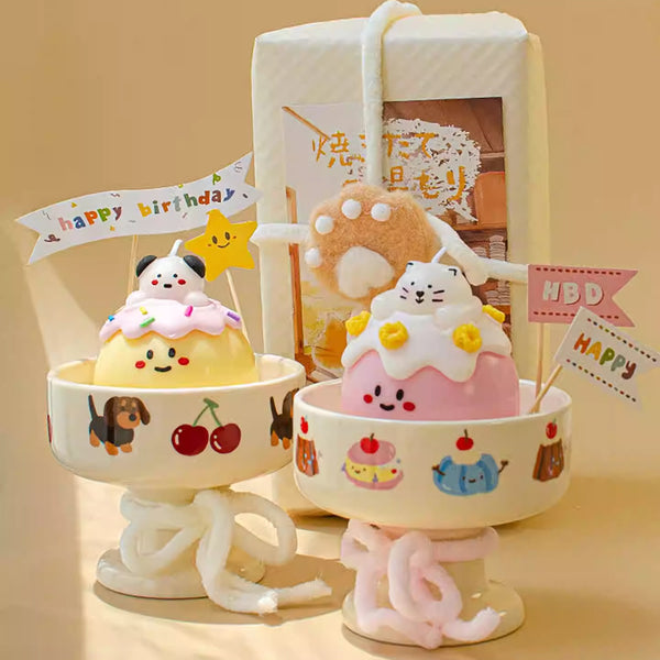 Animal Character Birthday Scented Candle with Ceramic Tray