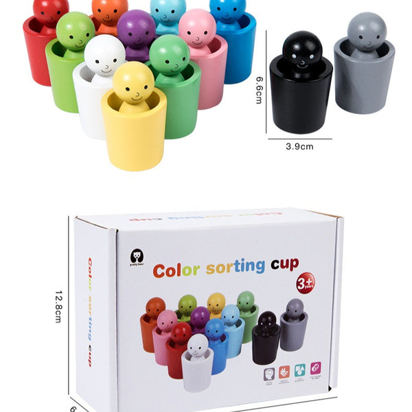 Rainbow Wooden Peg People & Color Matching Cups Set