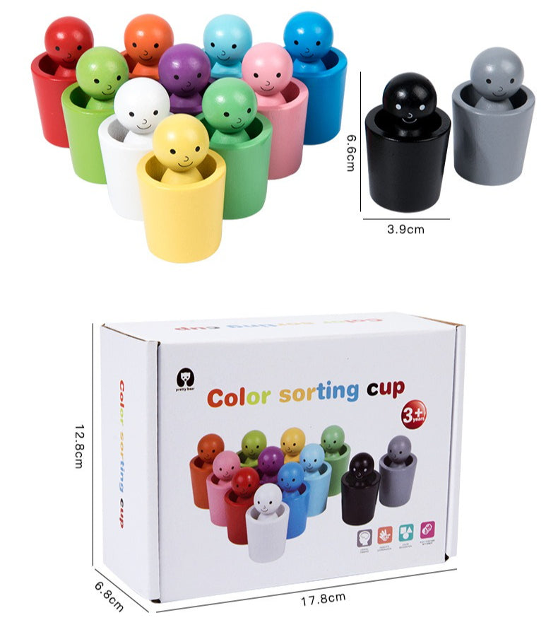 Rainbow Wooden Peg People & Color Matching Cups Set
