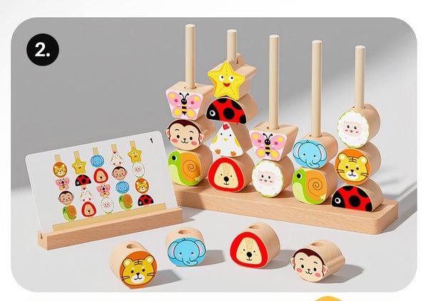 Montessori Wooden Pegging & Lacing Game