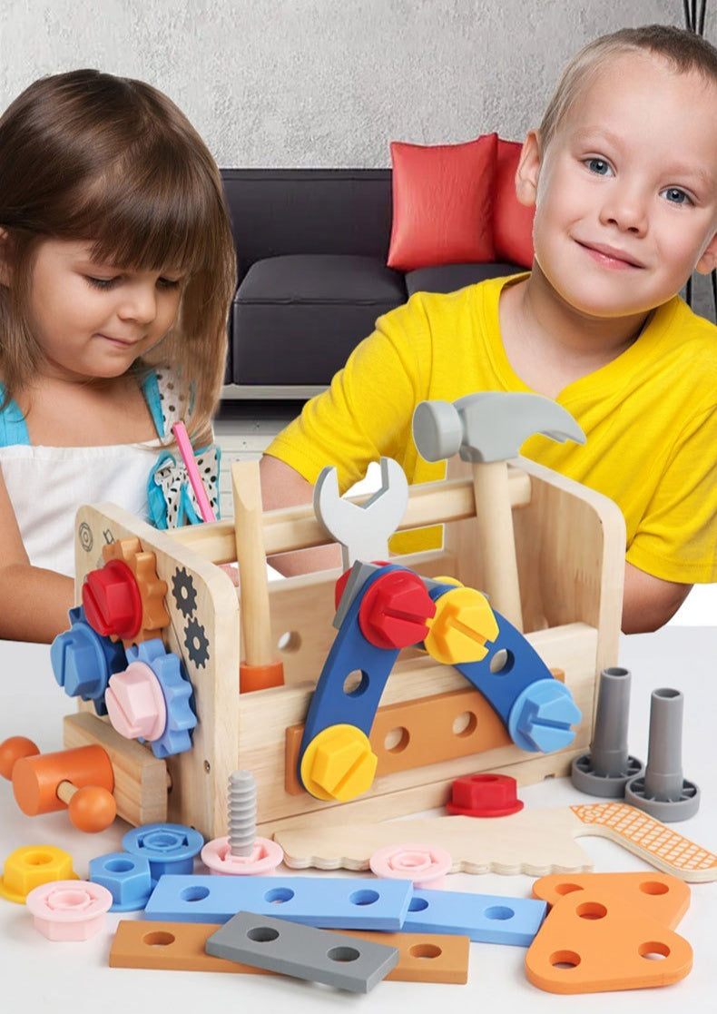 Kids Wooden Toolbox and Construction Toy