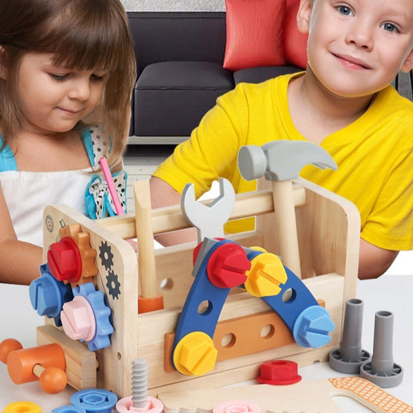 Kids Wooden Toolbox and Construction Toy