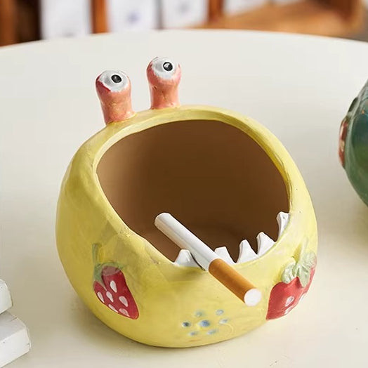 Hand-Painted Stoneware Monster Ashtray