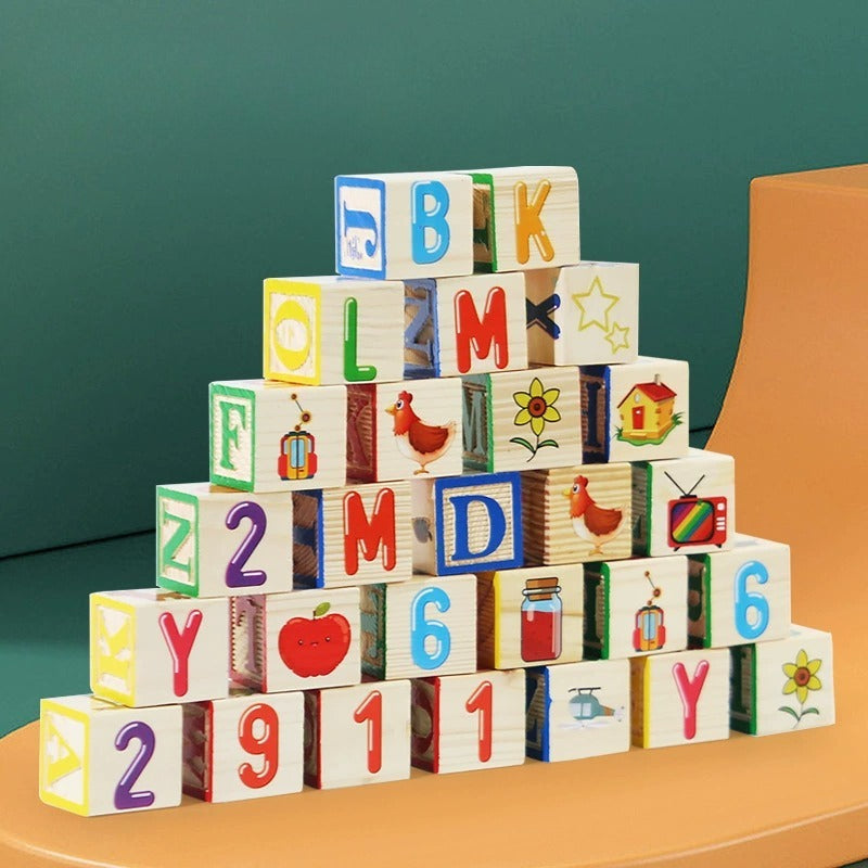 Wooden Word and Number Learning Blocks with Cards