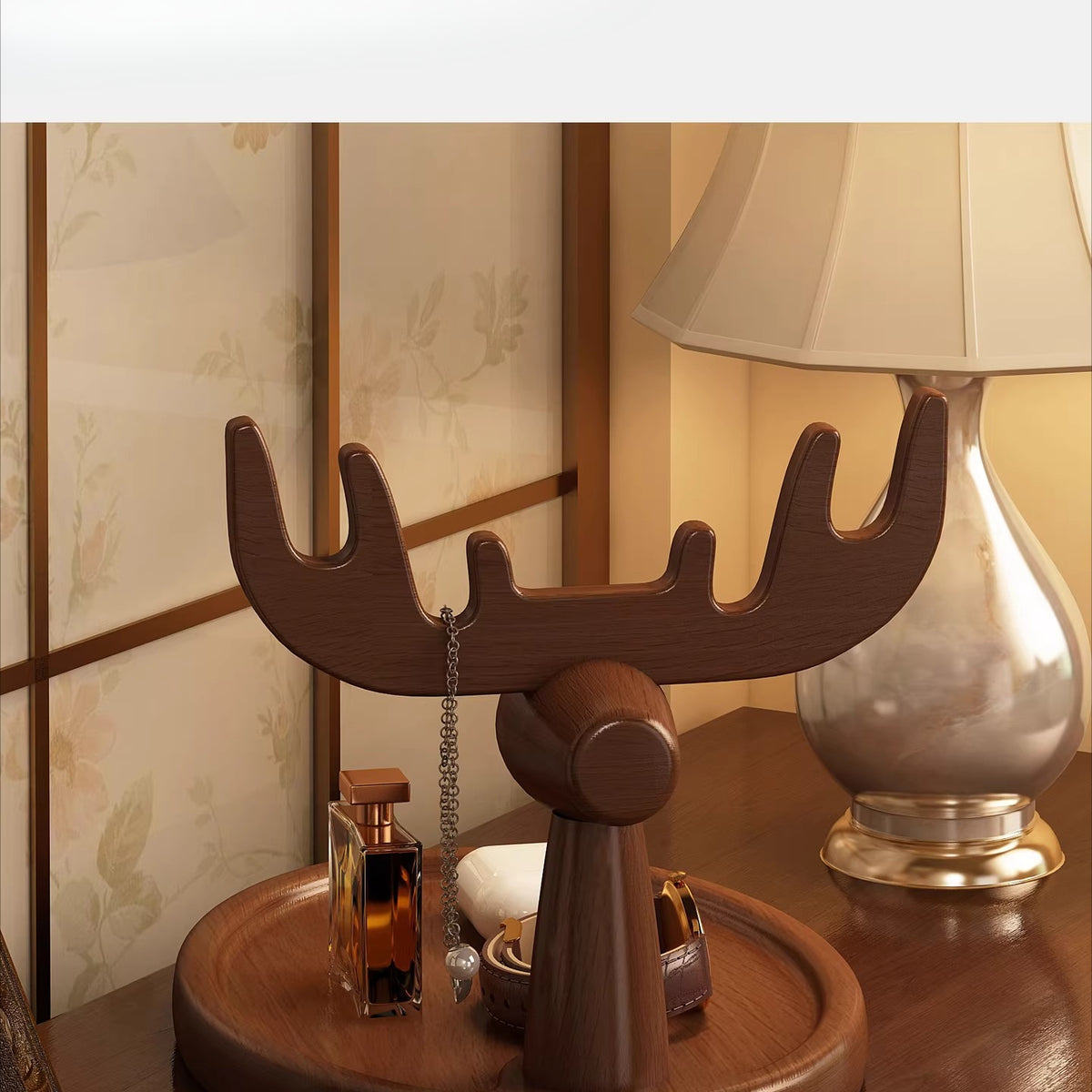 Wooden Catchall Tray with Animal Figurine