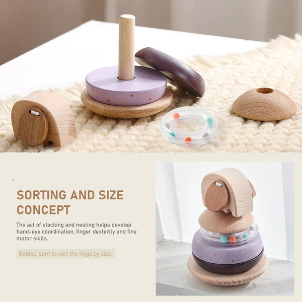 Wooden Elephant Stacking Toy for Toddlers