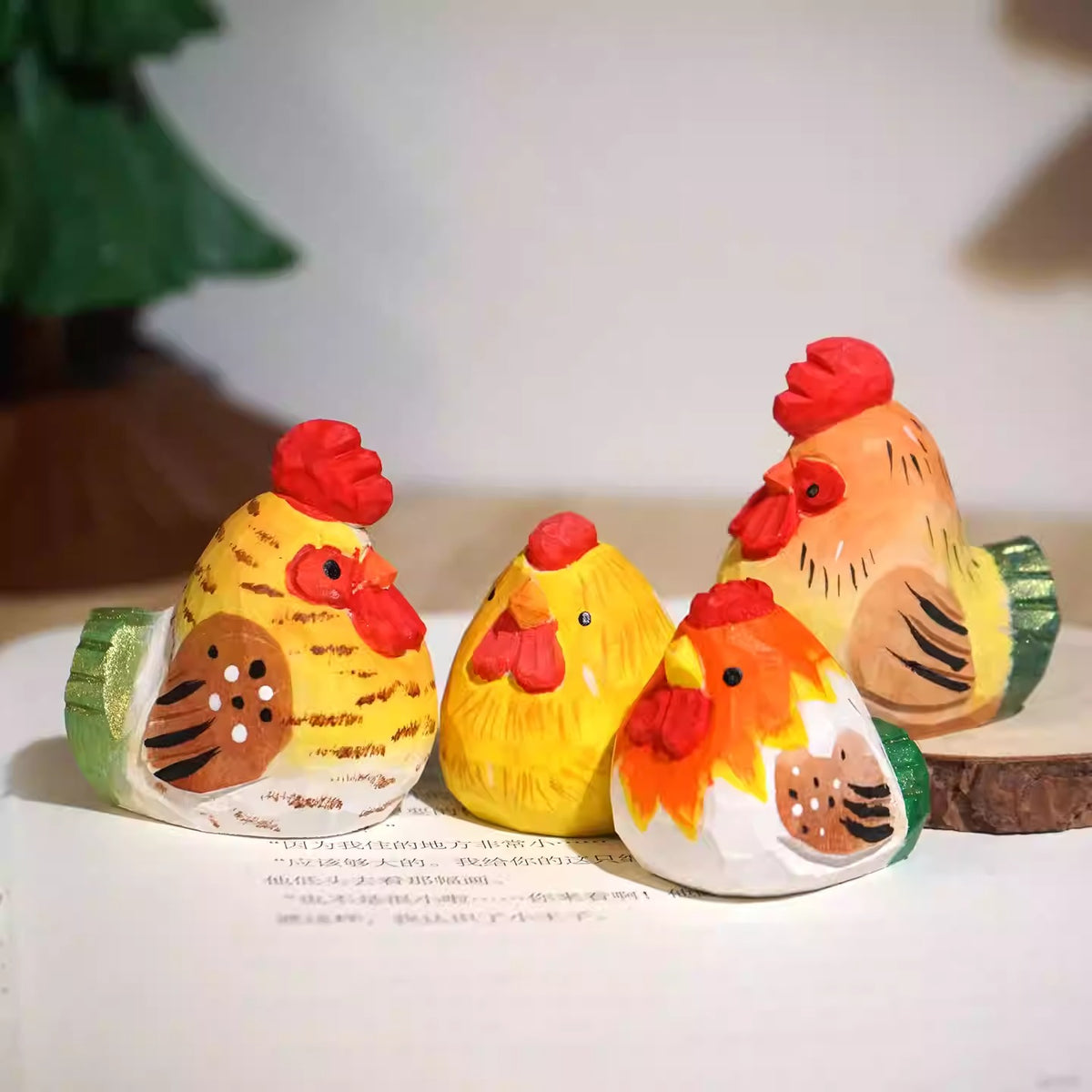 Hand-Carved Wooden Chick Figurine