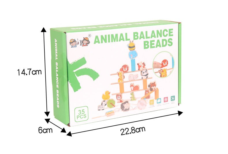 Box of Animal Balance Beads with dimensions labeled