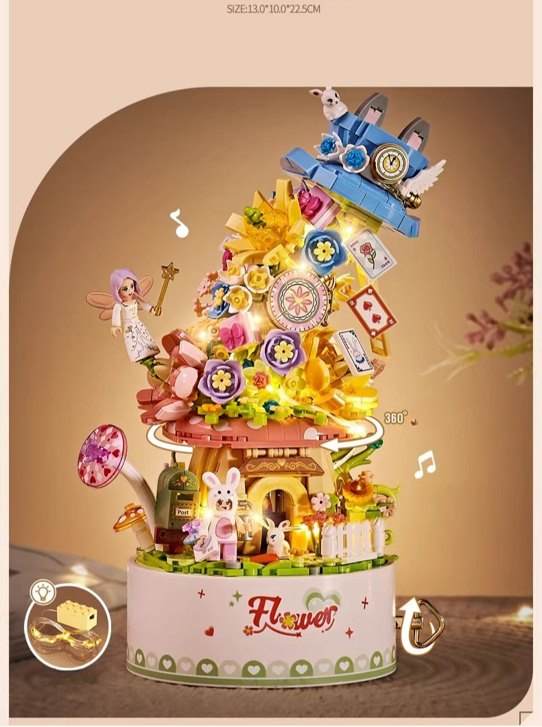 Rotating Musical Building Block Ornament with Integrated Lights