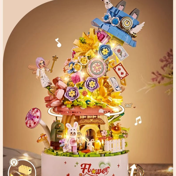 Rotating Musical Building Block Ornament with Integrated Lights
