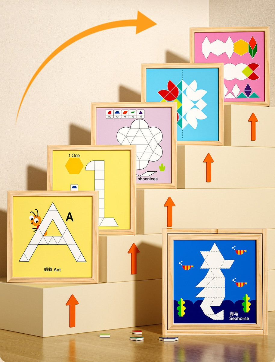 Magnetic Wooden Tangram Puzzle Set - 255 Pieces