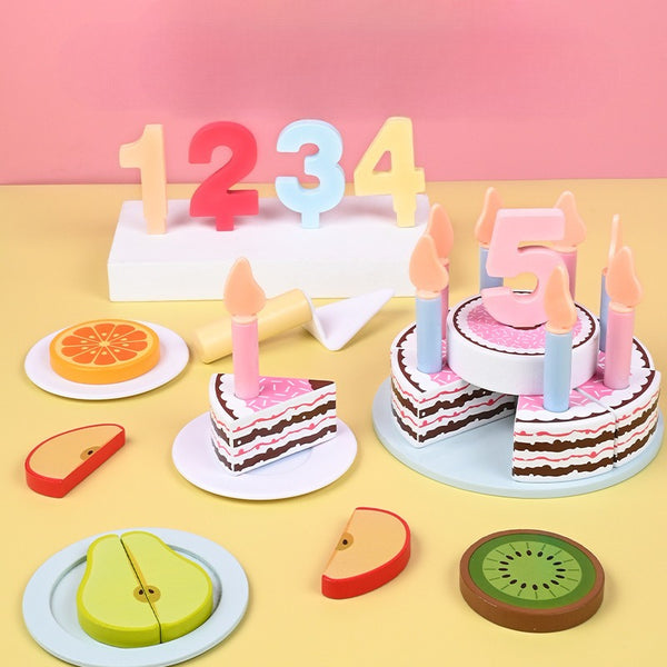 Wooden Double-Layer Birthday Cake Set with Numbers 1–5