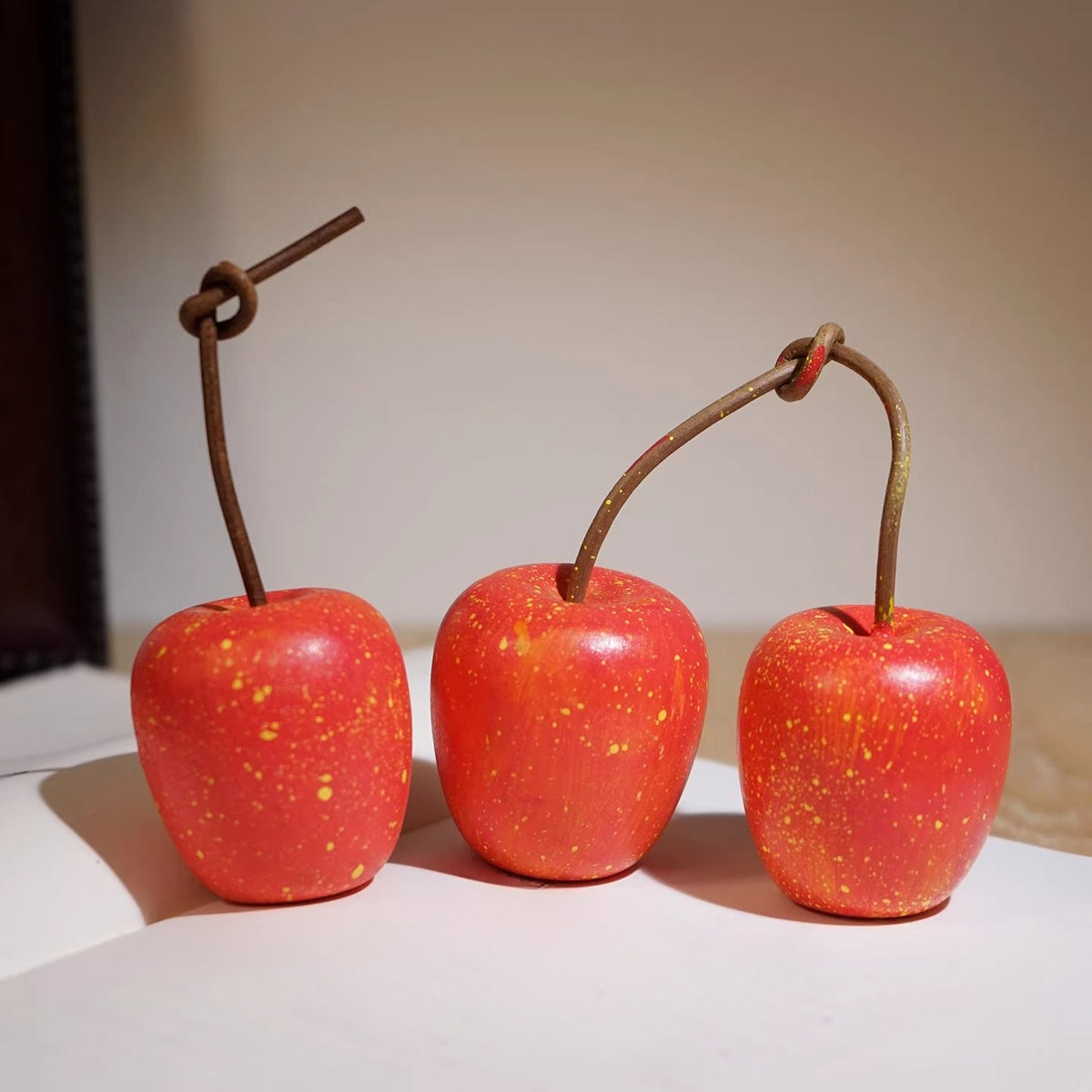 Hand-Carved Wooden Red Apple Figurine FantastiKurios