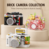 Brick camera collection with three different styles on a beige background