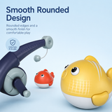 Children's bath toy with smooth rounded design on a light blue background