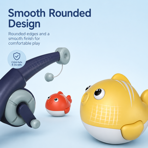 Children's bath toy with smooth rounded design on a light blue background