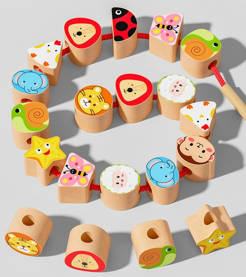 Montessori Wooden Pegging & Lacing Game