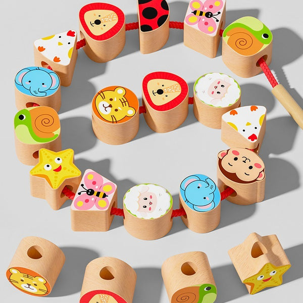 Montessori Wooden Pegging & Lacing Game