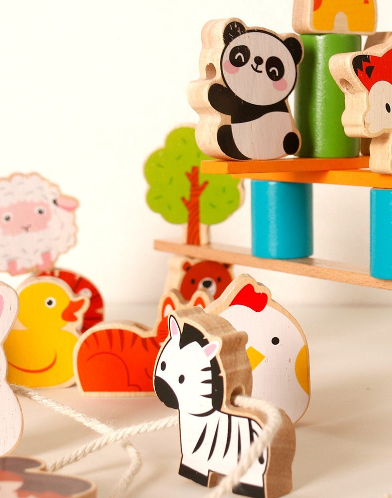 Wooden Animal Balance & Threading Beads Set