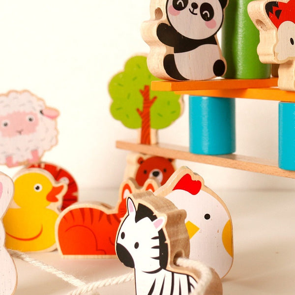 Wooden Animal Balance & Threading Beads Set