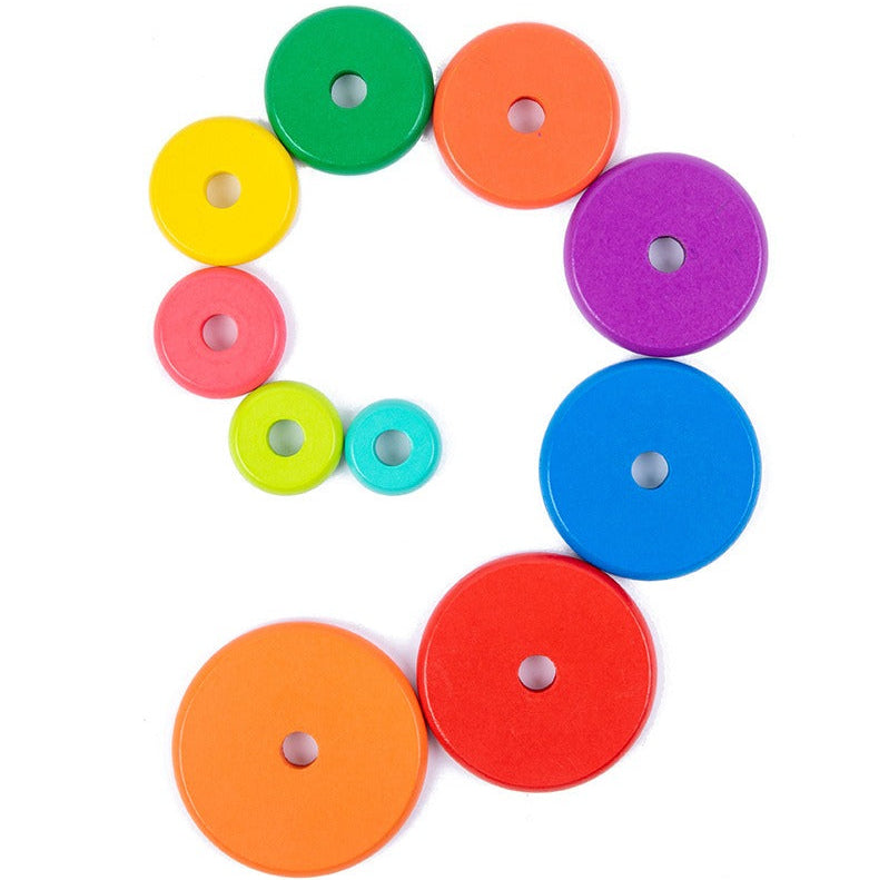 Colorful circular objects arranged in a circular pattern on a white background.