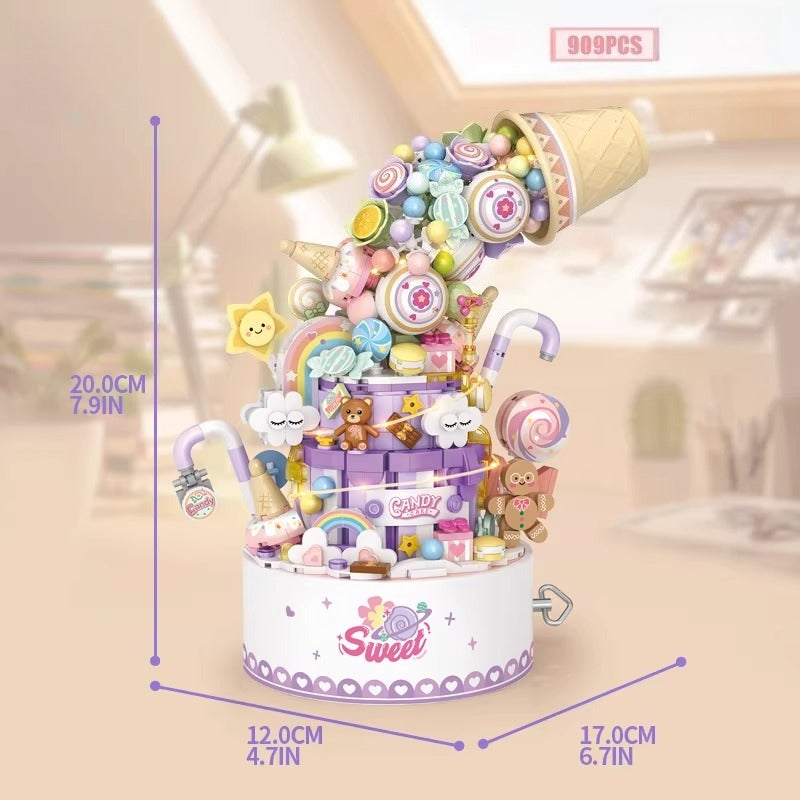 Rotating Musical Building Block Ornament with Integrated Lights