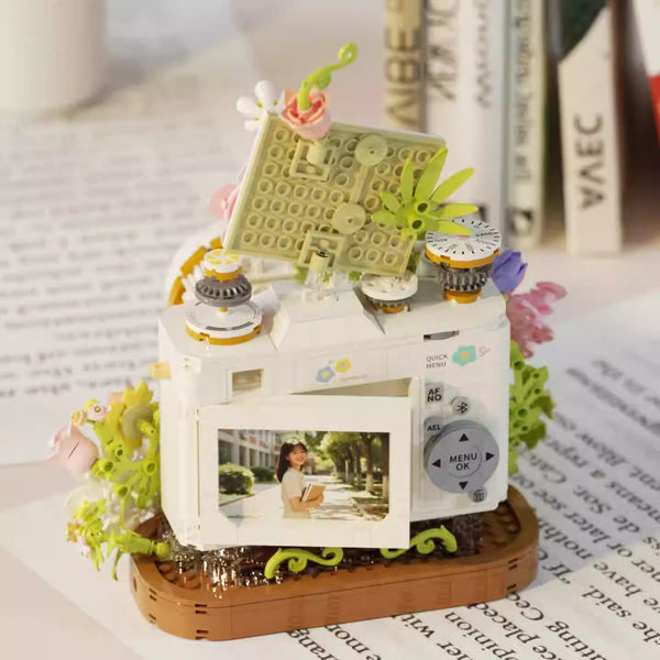 Retro Camera Building Block Floral Ornament