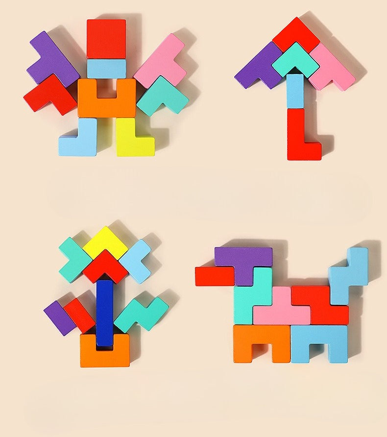 The Big Brain 3D Wooden Tetris Puzzle & Stacking Blocks