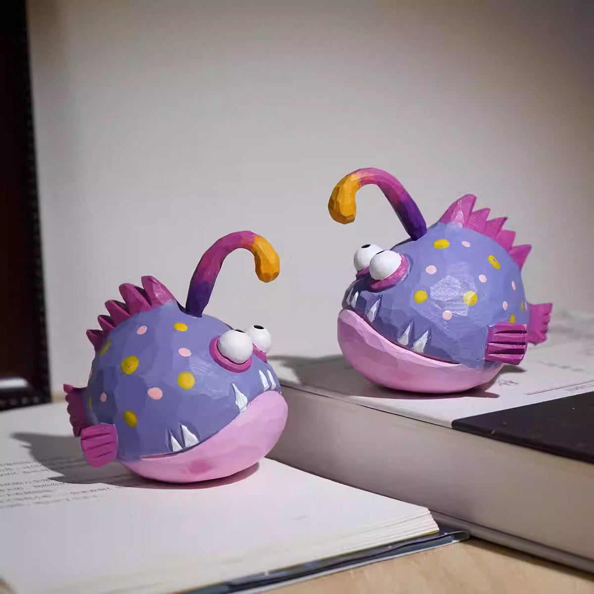 Hand-Carved Wooden Anglerfish Figurine