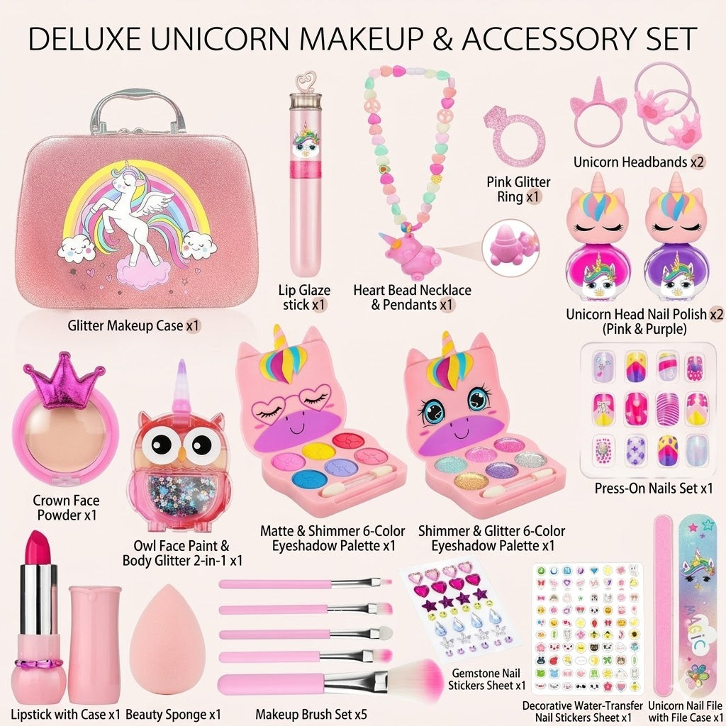 Unicorn Pretend Makeup Play Kit in a Sparkle Handbag