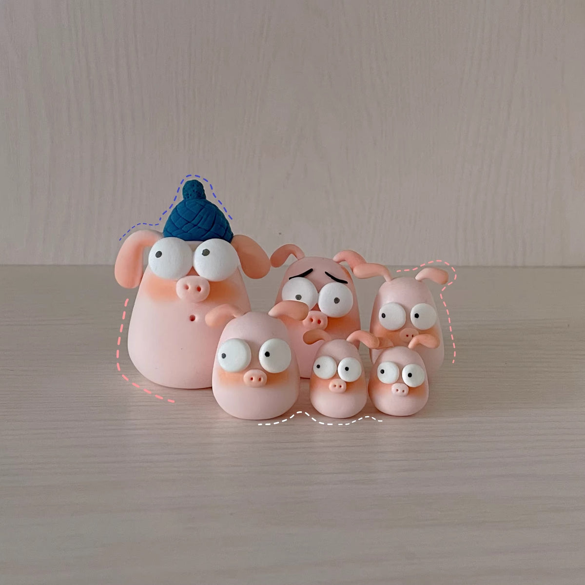 Miniature Pig Resin Clay Ornament Set