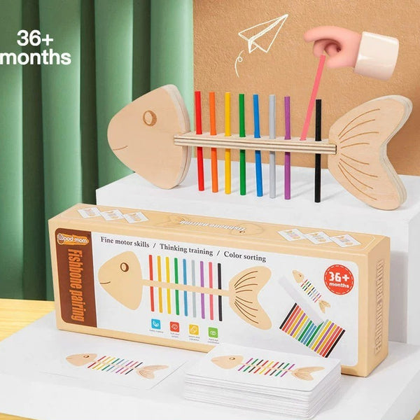 Wooden Fish Bone Color Matching Game