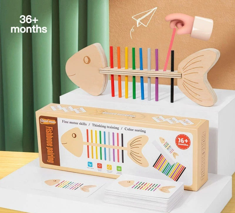 Wooden Fish Bone Color Matching Game