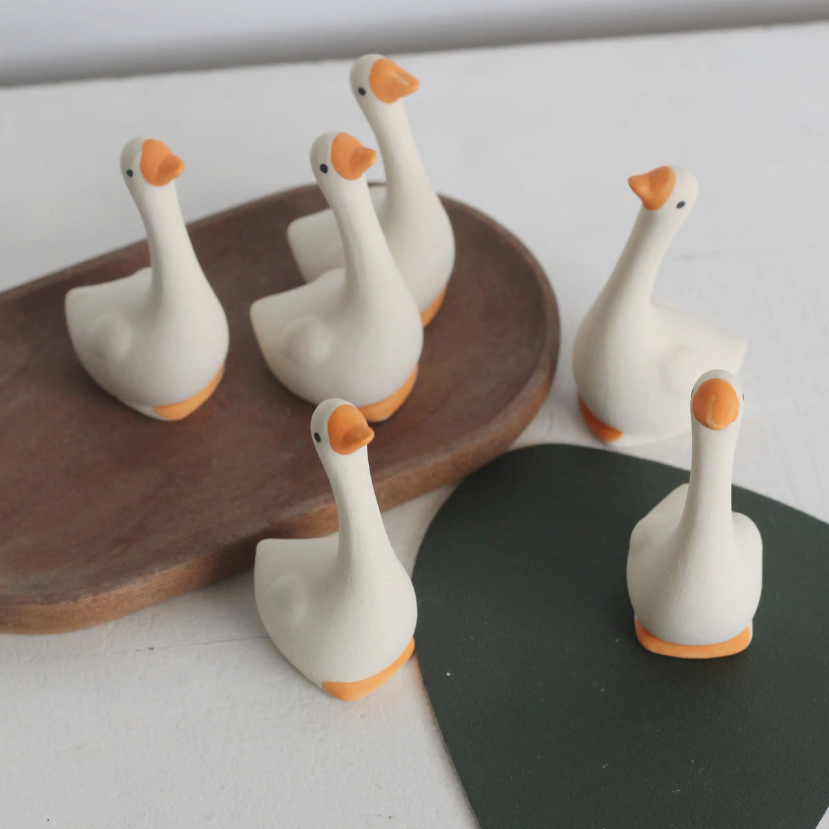 Miniature Hand-Painted Ceramic Goose Set