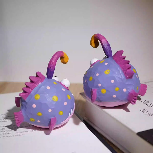 Hand-Carved Wooden Anglerfish Figurine