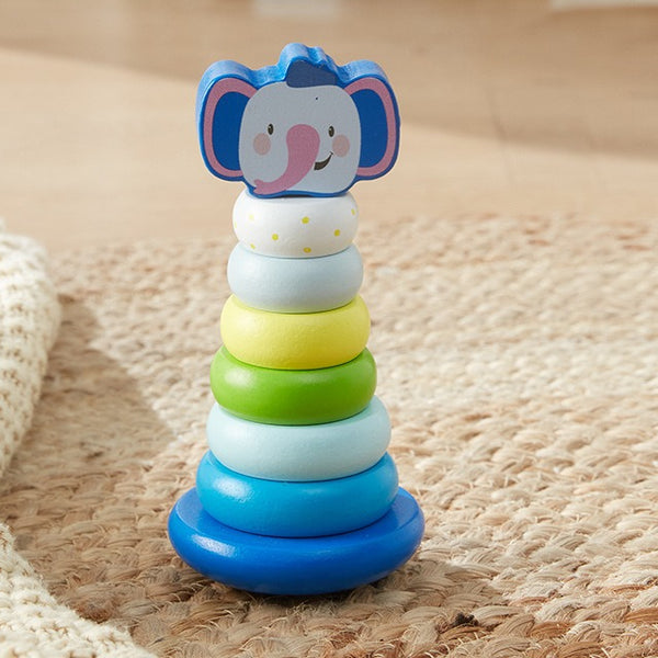 Wooden Animal Rainbow Stacking Tower & Wobble Toy