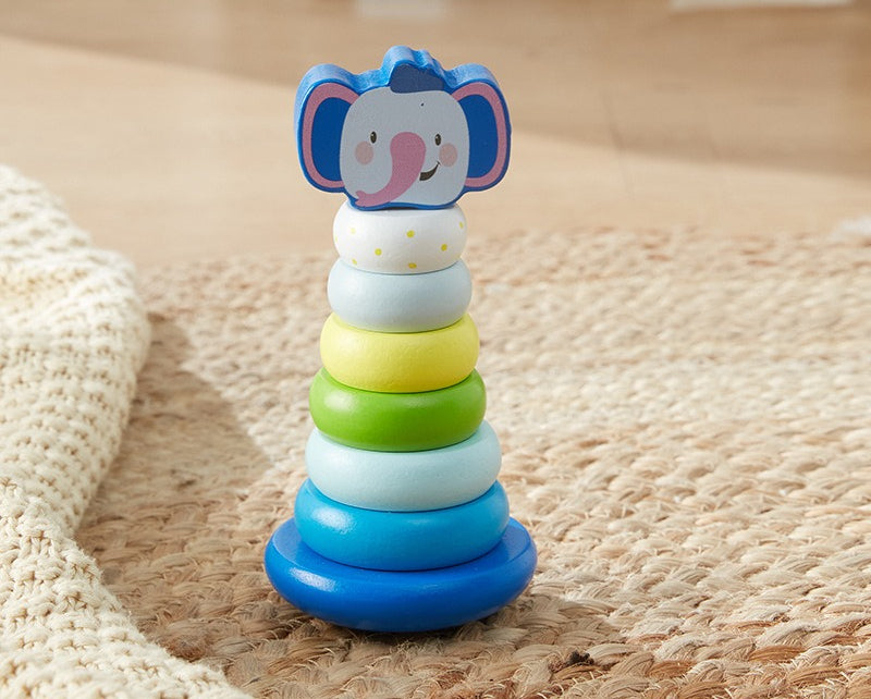 Wooden Animal Rainbow Stacking Tower & Wobble Toy
