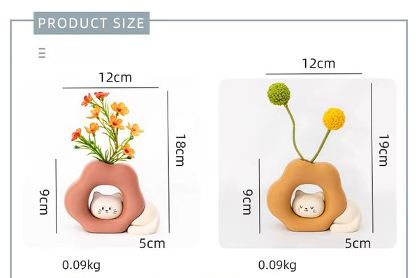 Mischievous Cat Vase and Artificial Flower Ornament