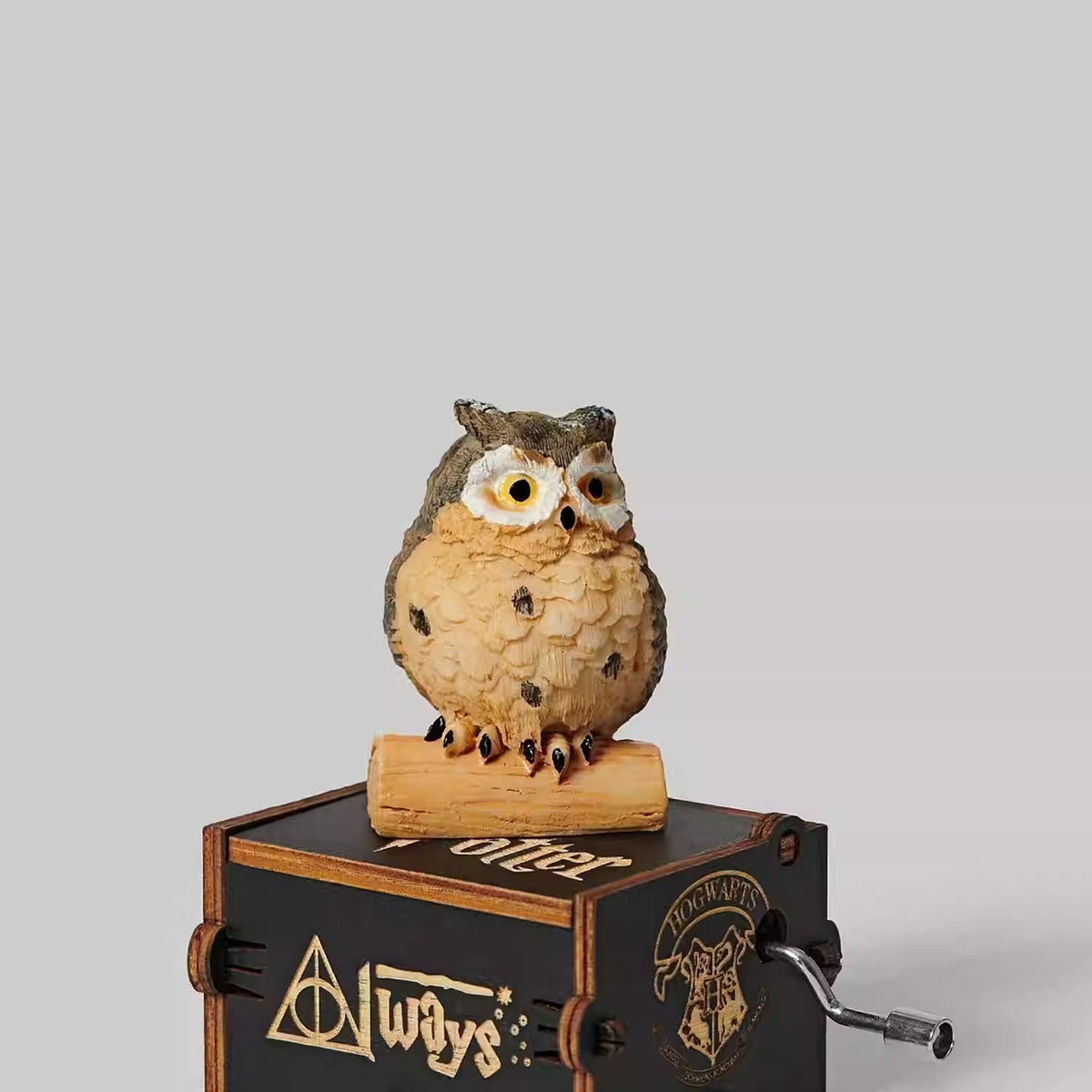 Owl Wooden Crank Music Box