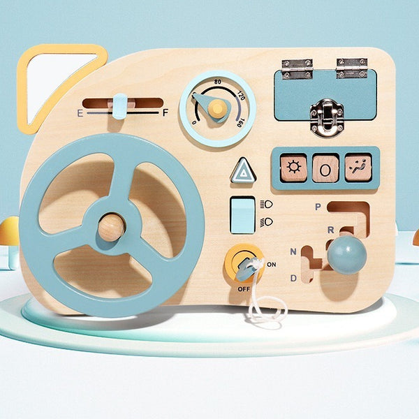 Wooden Montessori Steering Wheel Dashboard Busy Board