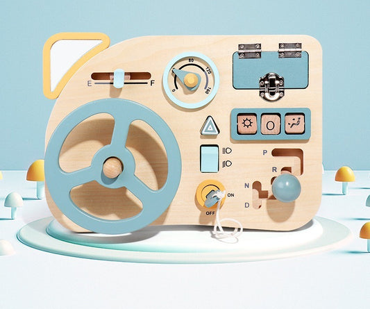 Wooden Montessori Steering Wheel Dashboard Busy Board