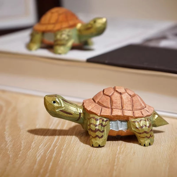 Hand-Carved Wooden Turtle Figurine