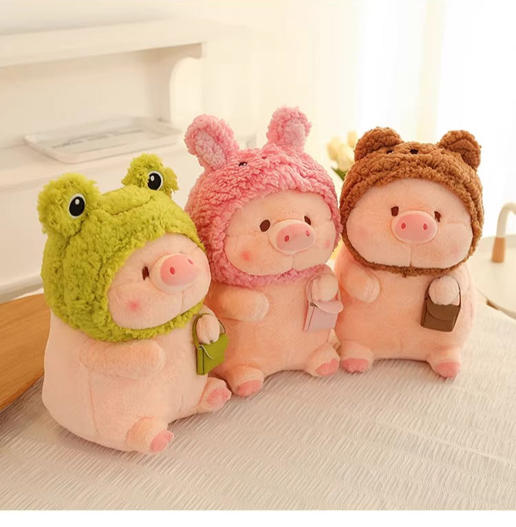 Plush Piglet Doll with Character Hoods