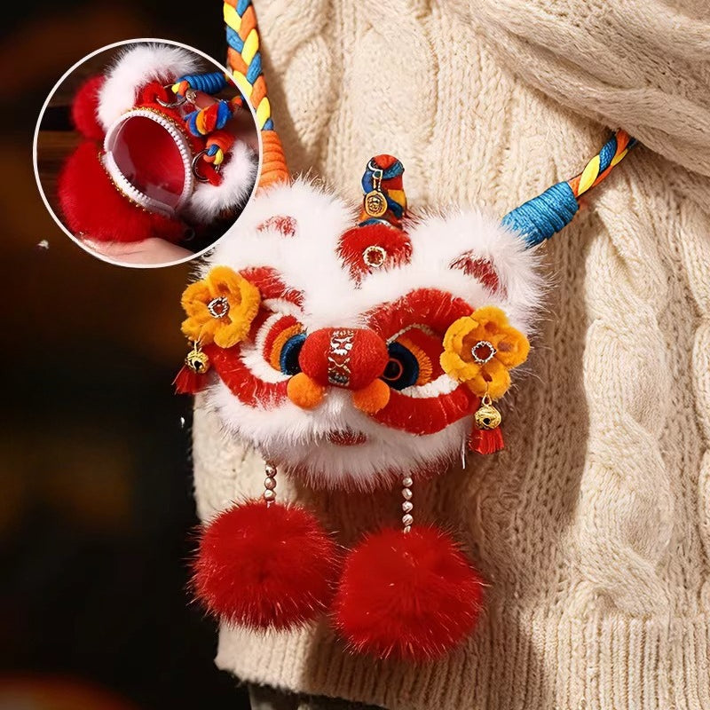 Festive Lion Dance Plush Crossbody Bag